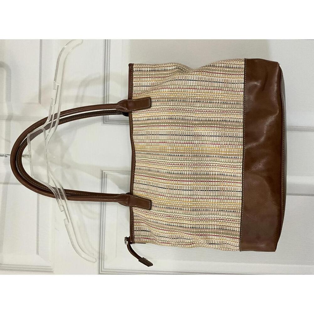 Nine West Brown Leather and Woven Tote Bag